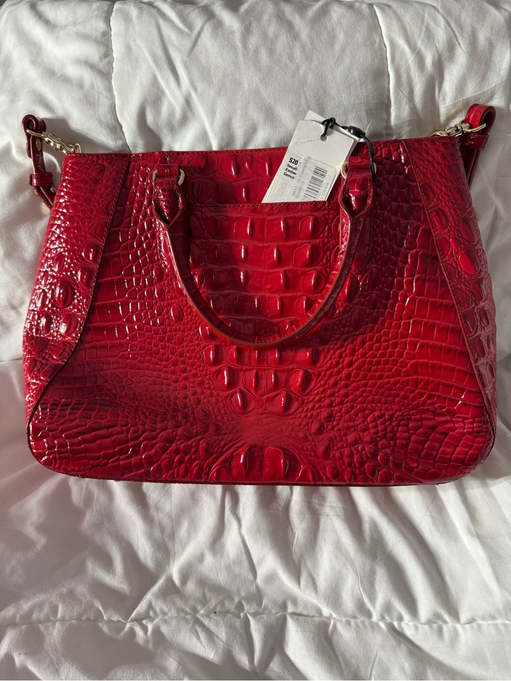 Brahmin Glossy Red Croc-Embossed Satchel with Gold Accents - Picture 2 of 6